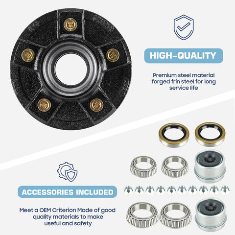 Pro Grade Trailer Idler Hub Assembly Set Of 2 Featuring 5 Lug 4.5 Inch Bolt Pattern rated for a solid 3500 lb load with accessories.