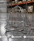 Six Pack Beater Proof Fire Sprinkler Head Guard Cage Heavy Duty Iron Recessed Protective Cover For Half Inch Pipe Rust Resistant Silver Finish in industrial setting.