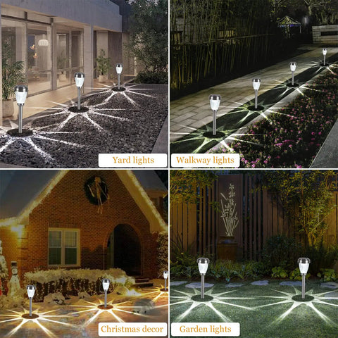 Stainless Steel Glass Solar Outdoor Lights 8 Pack Super Bright Lit Pathway Garden Landscape Lights waterproof solar powered