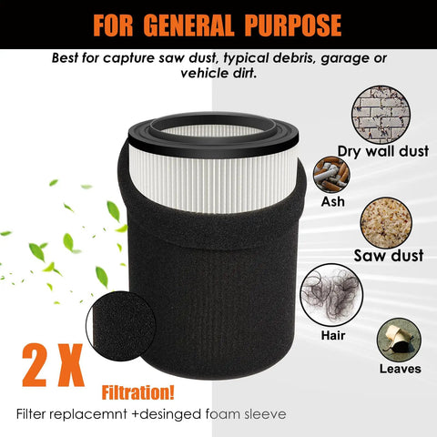 Replacement Vacuum Filter Set For Rigid 5 To 20 Gallon And Husky 6 To 9 Gallon Shop Vacs With Extra Foam Sleeves Two Pack Heavy Duty