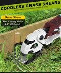 Cordless Hedge Trimmer And Grass Shear Combo With A 5.3 Inch Wide Blade trimming grass beside wooden edge
