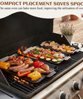 Heavy Duty Stainless Steel Grill Tray Set 3 Pack Nonstick Perforated Grill Baskets with Handles in use on outdoor grill
