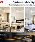 42 Inch Low Profile Ceiling Fan With Crisp White Finish Smart Remote Control Runs Smooth As Butter On Whisper Quiet Brushless Dc Motor Totally Chill For Bedroom Using Natural Breeze Mode And Customizable Soft Lighting in three lighting scenarios.