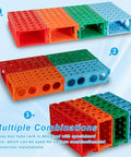 Must-Have Four Way Plastic Test Tube Rack Kit For Lab Experiments Interlocking Tube Holder Stand Pack Of 4 in use