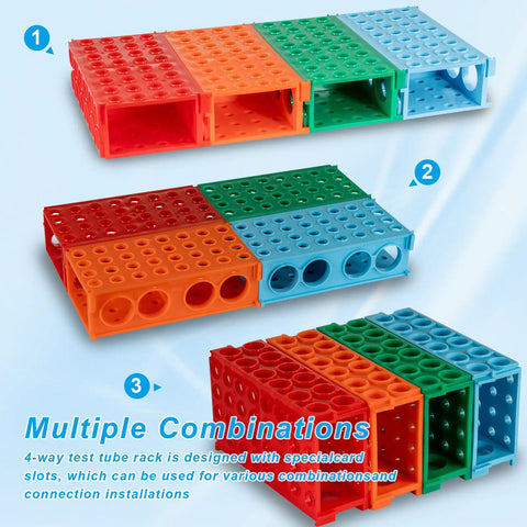 Must-Have Four Way Plastic Test Tube Rack Kit For Lab Experiments Interlocking Tube Holder Stand Pack Of 4 in use