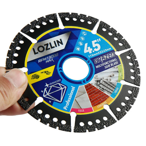 LOZLIN 4.5-inch diamond multi-purpose saw blade for angle grinders; cuts marble, quartz, tile, stone, metal.