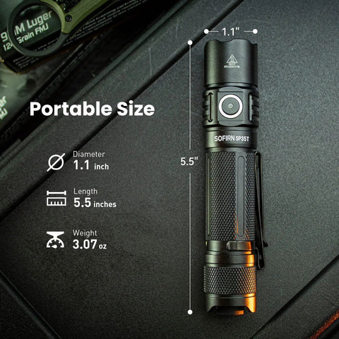 Beastly Bright 3800 Lumen Tactical Flashlight With Dual Switch, Pocket Sized EDC Light for Camping and Hiking dimensions shown