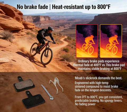 Cyclist on mountain bike trail with Front And Rear Disc Brake Caliper Kit With Resin Semi Metallic Pads resisting heat