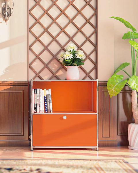 Front view of a 32.5-Inch Flip-Top Side Table With Detachable Wheels, Big Storage Space, DIY Corner Bookshelf, Wall Shelf, Cube Organizer.