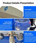 Electric Hydraulic Hose Crimper Machine 0.2 To 4 Inch Cap With 14 Dies For High Pressure Tubing Tool showcases foot switch and suction nozzles.