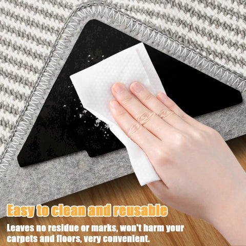 Non Slip Rug Stopper Tape Set 10 Pcs Double Sided Reusable Rug Grippers for easy cleaning with hand and cloth