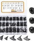 Assorted Wood Screws Kit With 420 Pieces In Multiple Sizes Carbon Steel Phillips Head Screws Black Zinc Coated in case