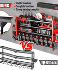 Beefed Up Heavy Duty Wall Mounted Power Tool Organizer With Charging Station For 10 Cordless Drills 4 Tier Tool Rack And 6 Outlet Power Strip Durable Steel Construction Red