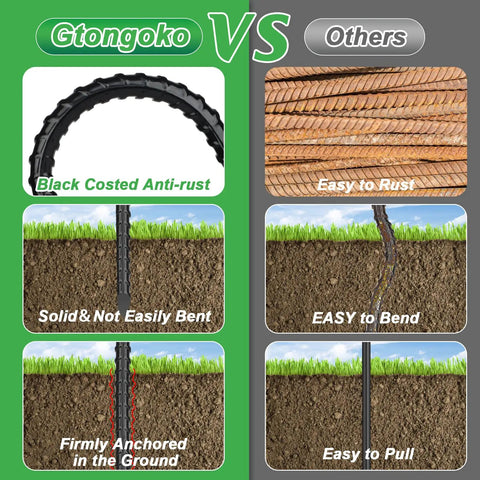 Comparison of Heavy Duty Trampoline Stakes 12 Pack 12 Inch Ground Anchors U Shaped Galvanized Steel Rebar Stakes vs others.