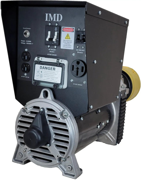 Beefed Up 22 KW PTO Generator Package With Hassle Free 120V And 240V Output showing black generator with copper windings and control panel.