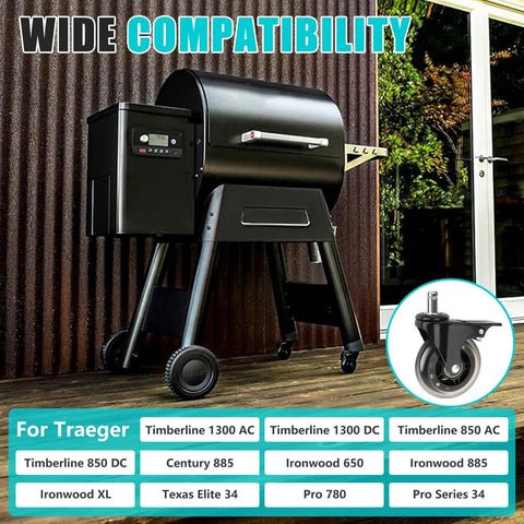 Outdoor grill with 3 Inch Swivel Caster Wheel With Brake Replacement For Pellet Grills HDW302 Universal Compatibility prominently displayed