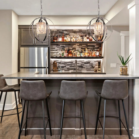 Globe Industrial Pendant Light Fixture With Crystal Accents And Vintage Farmhouse Style in modern kitchen setting