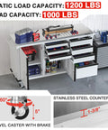 62 Inch By 20 Inch Rolling Tool Chest With 7 Drawers And 2 Doors, Stainless Countertop, Locking System, Heavy Duty Storage Cabinet For Garage, Shop, Or Kitchen, 1000 Lb Capacity