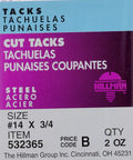 Blued Steel Upholstery Cut Tacks For Furniture And Wood Fastening, 3/4 inch, 14 gauge, 2 oz tin pack, ideal for crafts and repairs.