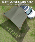 Oversize Car Side Camping Awning 11 By 19 Feet For SUV Truck shown in use, providing large sun shade area beside vehicle.