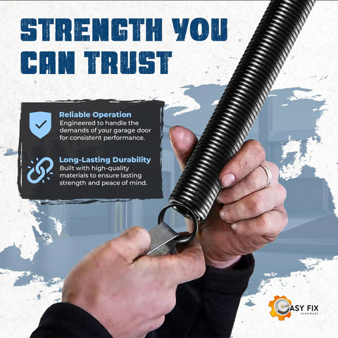 Hands holding a 210 Lb Heavy Duty Double Loop Garage Door Extension Spring Two Pack White Workhorse For Easy Garage Door Replacement And Repair Fits Standard Doors And Torsion Systems