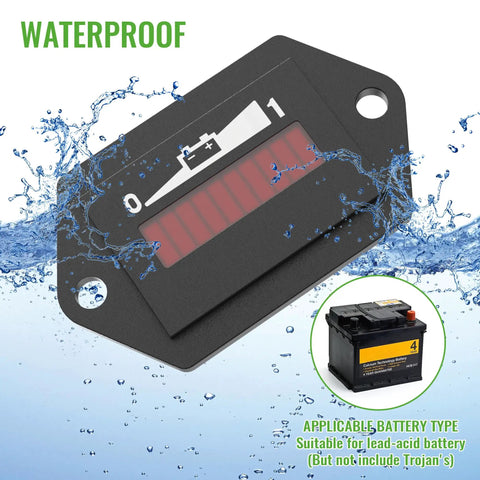 48V LED Battery Indicator Meter For Lead Acid Batteries Updated Gauge For Golf Carts And Battery Powered Equipment Water Resistant And Easy To Read Designed For EZGO Club Car Yamaha Carts Boats Forklifts Scooters, waterproof meter
