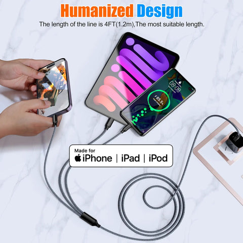 Three Pack Four Foot Three In One USB Charging Cable Set MFi Certified Fast Charge For Lightning USB C And Micro USB Multi Charging Cord Durable Nylon Braided Great For Travel On The Go Must Have, 4 ft braided cable