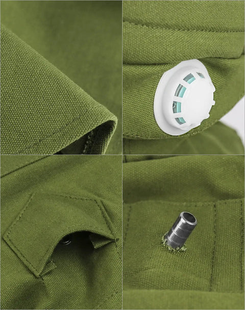 Detailed view of Sand Blasting Hood Cap Shawl Mask with Heavy Duty Canvas Green material and ventilation features.