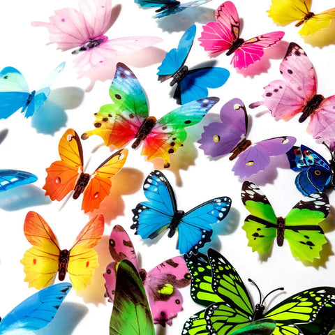 120 Pieces 3D Colorful Butterfly Wall Stickers Set, Removable Wall Decals For Party Decor, Office Or Bedroom, DIY Art Craft Decor, Includes Double Layer And Single Layer Butterflies For Quick Room Makeover, showing assorted vibrant butterflies on white background.