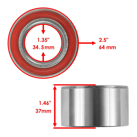 Front Left And Right Wheel Hub With Bearings And Complete Hardware Kit For Polaris Ranger 700 showing bearing dimensions 2.5" and 1.35".