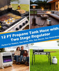 12 Ft Two Stage Propane Regulator Hose with Three Eighths Inch Female Port Freeze Resistant for RV grill gas stove and generator