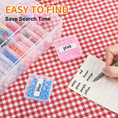Clear Bead And Small Parts Storage Organizer Case With 30 Mini Compartments, Hinged Lid, And Label Stickers for easy organization