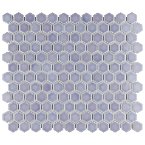 One-Inch Hex Porcelain Mosaic Tile For Floors And Walls, 11.88 X 13.25 In, Mesh-Mounted Sheets, Glazed Smooth Finish With Subtle Color Variation