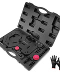 DPS6 Dry Dual Clutch Transmission Installer And Remover Tool For Ford Focus Fiesta Cmax Kuga And Volvo Models Grease Monkey Approved, black tool kit with components.