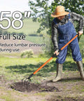 Person using Heavy Duty Garden Cultivator With 4 Tines And Fiberglass Handle, 58 Inch Steel Forged Head for weeding soil