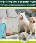 Heavy Duty Gravity Dog Feeder For Two Paw Pals With Forty Six Pound Capacity showing large dual feeding ports and dogs.