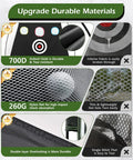 Diagram showing durable materials used in Home Golf Net 10x7ft Set with Foldable Tri Turf Mat and Training Target for Backyard Practice