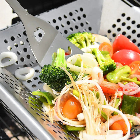 Stainless Steel Grill Basket For Indoor And Outdoor Use Large 12 By 12 By 2 Inch Veggie And Kabob Grilling Basket Heavy Duty
