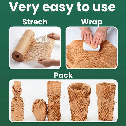 Bubbleless Packing Paper Alternative 12 Inch By 230 Foot Roll With Honeycomb Cushioning in use for wrapping and packing