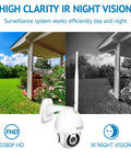 Outdoor Security Camera 1080P HD WiFi With 360 Pan Tilt Night Vision Two Way Audio IP65 Weatherproof showing day and night vision