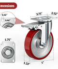Heavy Duty Five Inch Industrial Grade Caster Wheels With Total Locking Brakes Smooth Rolling Set Of Four dimensions with size details