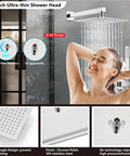 Wall Mount Shower System With Square Rain Shower Head And Hand Sprayer 12 Inch Polished Chrome Finish Rough In Valve Body And Trim Kit Included