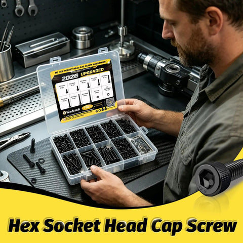 Man holding a 780 Piece M3 Screws Kit With Hex Socket Head Cap Screws Optimized Size Distribution 12 9 Class Alloy Steel