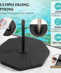 Heavy Duty Cantilever Umbrella Base Set With 4-Piece Hexagonal Water And Sand Fillable Plates by a poolside