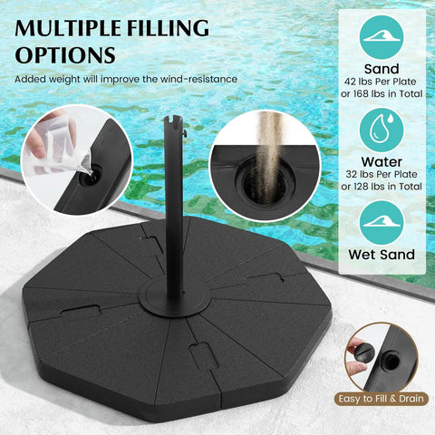 Heavy Duty Cantilever Umbrella Base Set With 4-Piece Hexagonal Water And Sand Fillable Plates by a poolside