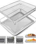 Air Fryer Tray Replacement For TOA-60 TOA-65 TOA-70 Convection Oven, 12.4 X 11 Inch Nonstick Stainless Mesh Basket on baking sheet