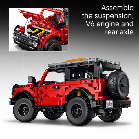Ford Bronco Technic Off Road SUV Building Kit for kids 9 and up with realistic suspension, opening doors, V6 engine detail