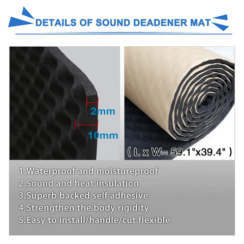 Car Truck Sound Deadening Mat 16Square Feet Heavy Duty Noise Dampening Heat Shield showing foam layers and roll measurement.