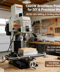 Precision Heavy Duty Benchtop Mill And Drill With 1300W Brushless Motor Handles Steel And Wood Like A Charm Using R8 Spindle And Micro Feed Design For Smooth Variable Speed Garage Projects, drilling wood.