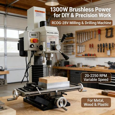 Precision Heavy Duty Benchtop Mill And Drill With 1300W Brushless Motor Handles Steel And Wood Like A Charm Using R8 Spindle And Micro Feed Design For Smooth Variable Speed Garage Projects, drilling wood.